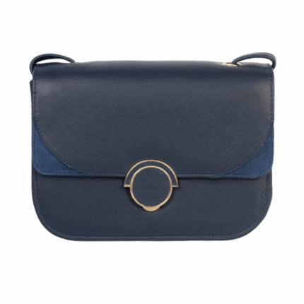 Navy Flat Handbag – Rexine, Push Lock, Hand Strap