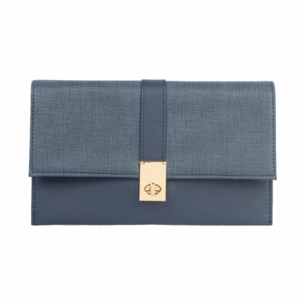 Navy Two-Tone Clutch – Rexine, Twist Lock, Triple Compartments
