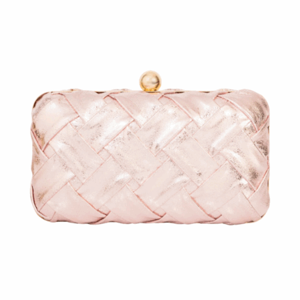 Rose Gold Crisscross Clutch – Rexine, Magnetic Closure, Chain Strap